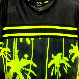 INC Green & Black Palm Tree Mesh shirt